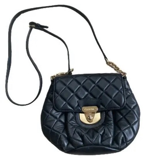 CALVIN KLEIN QUILTED FAUX LEATHER CROSS BODY PURSE SMALL BAG Black - Picture 1 of 10